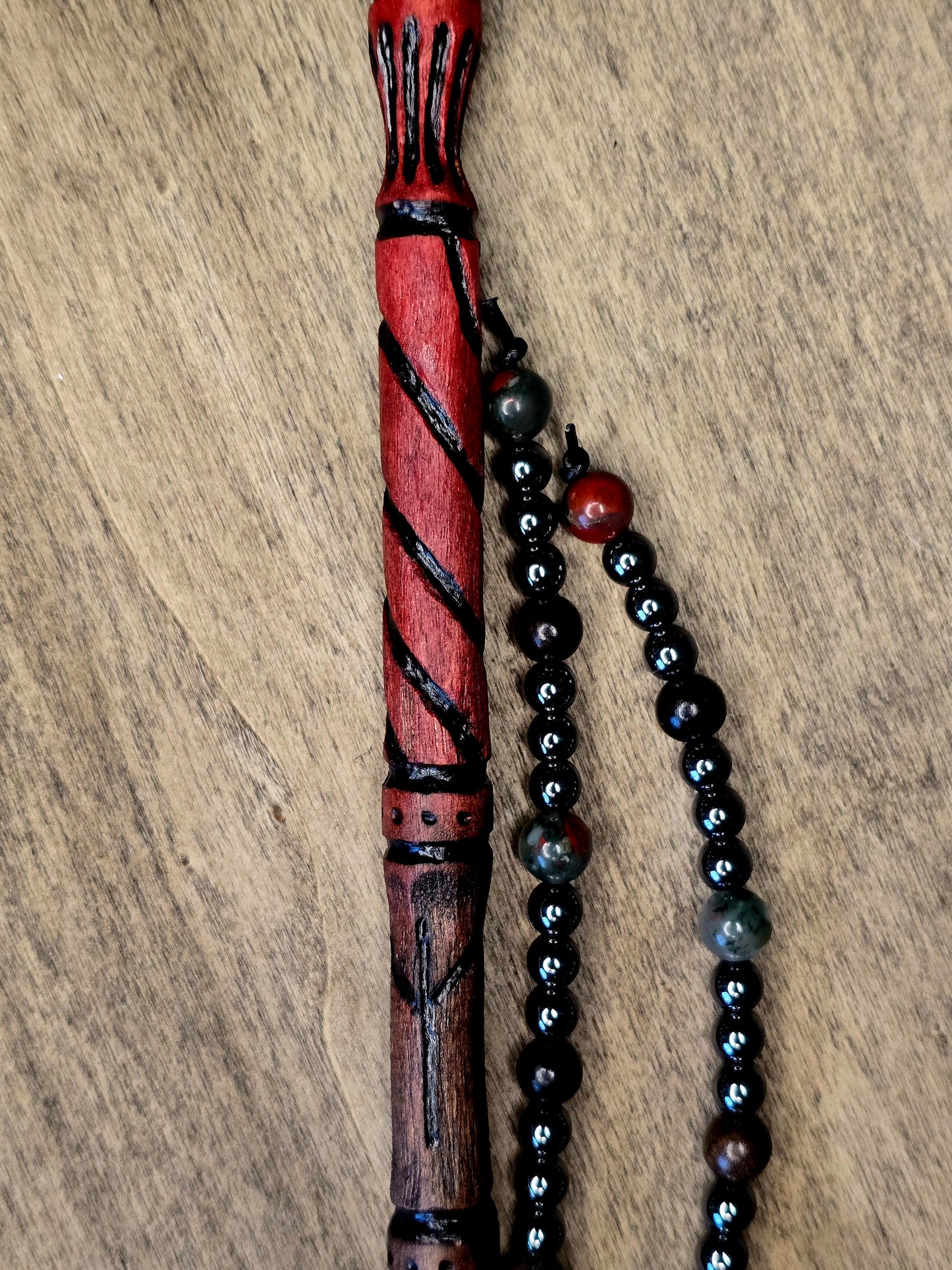 Algiz Wand Set | Ritual Wand with Leather Sheath and Beadwork