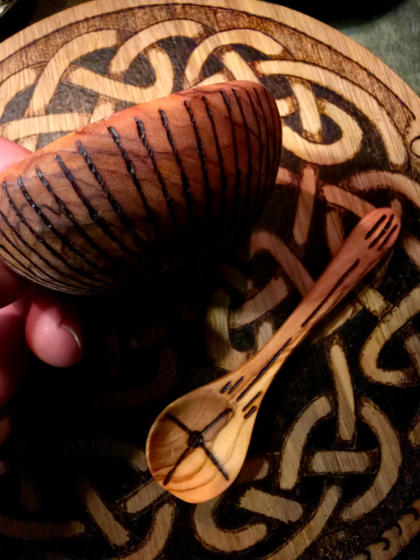 Olive Wood Ritual Offering Set | Six-Piece Hand-Burned Altar Tool Collection