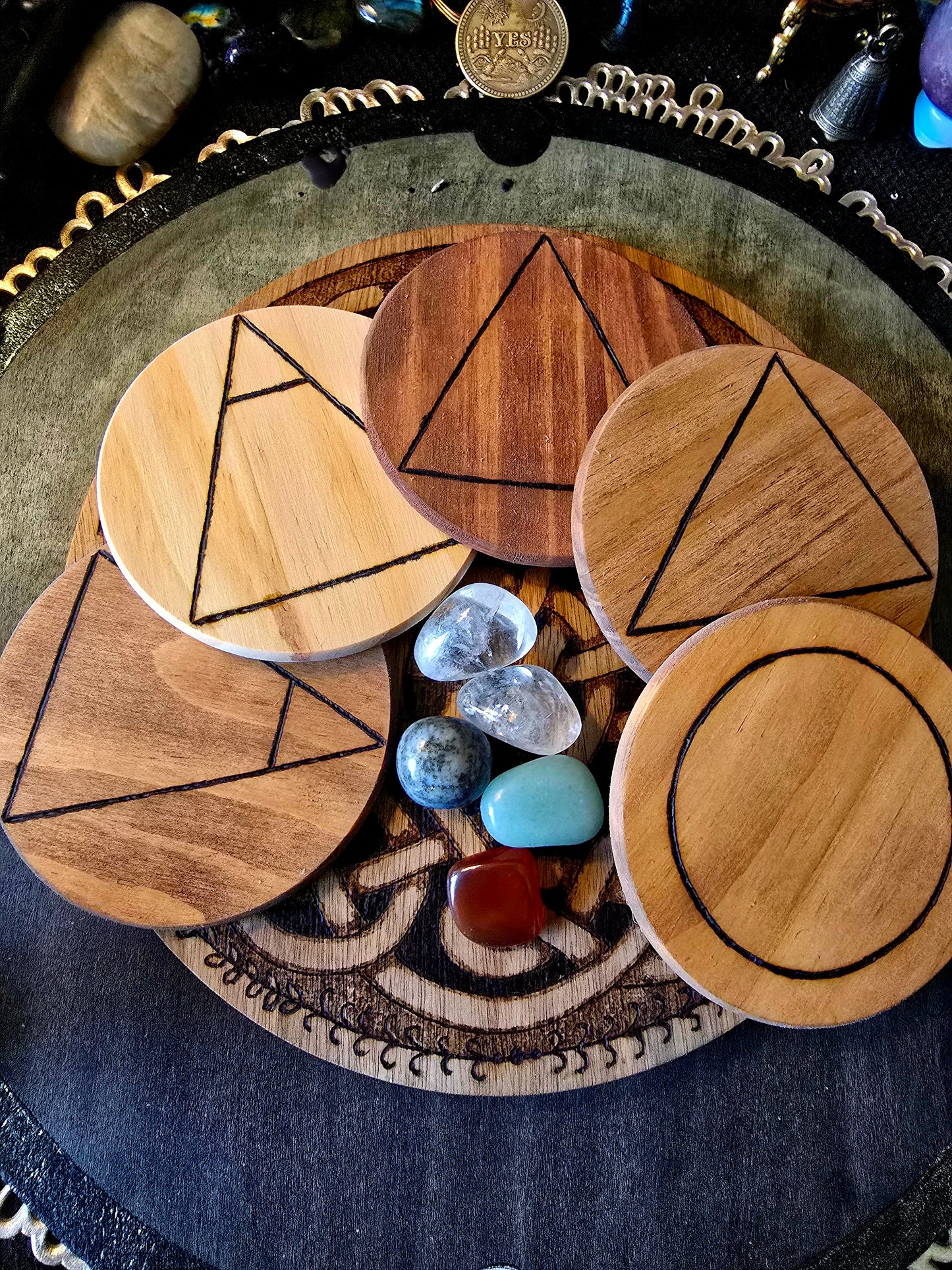 Five Element Altar Disc Set | Elemental Ritual Surfaces with Stones
