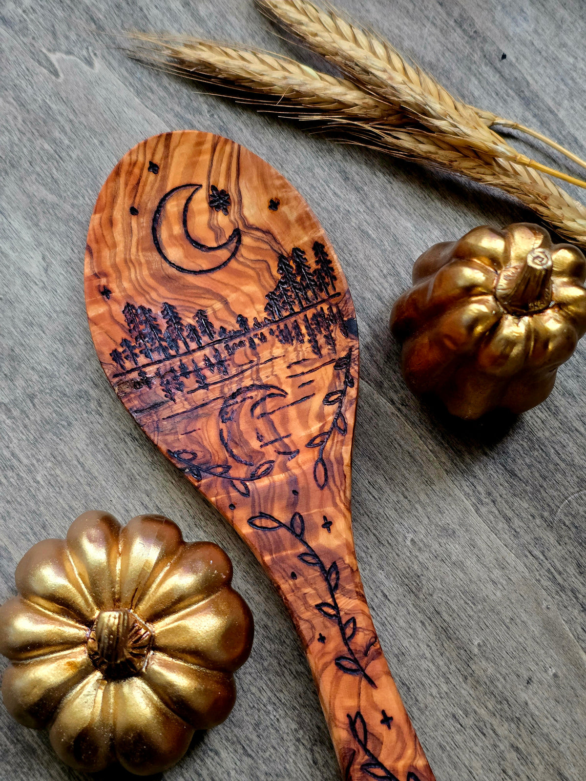 Between Moon and Water Kitchen Witch Spoon | Olive Wood