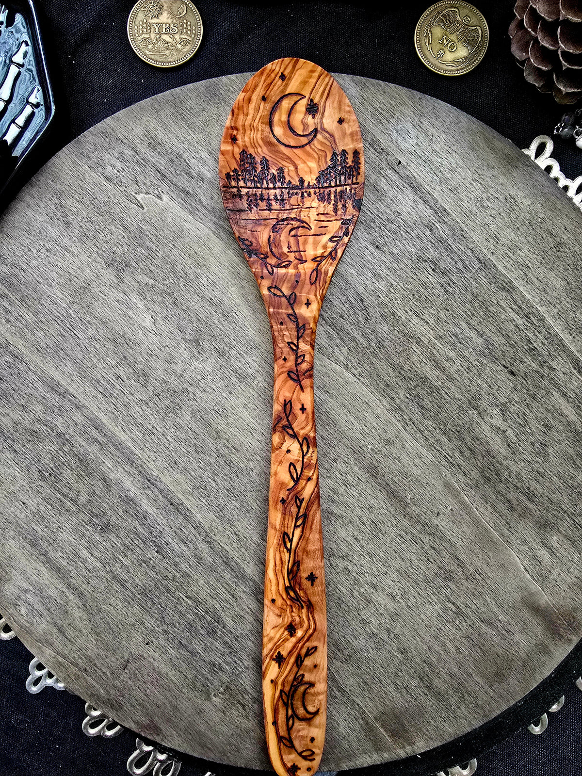 Between Moon and Water Kitchen Witch Spoon | Olive Wood