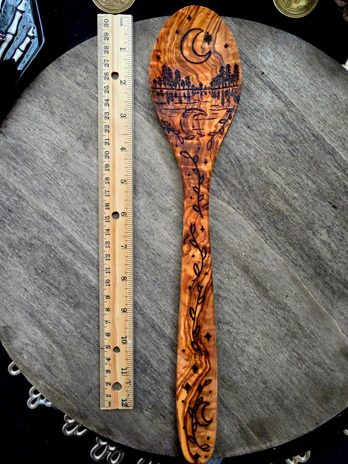 Between Moon and Water Kitchen Witch Spoon | Olive Wood