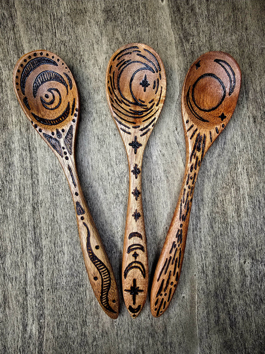 Ritual Spoon Set | Lunar Spiral, Triple Moon, and Solar Eclipse