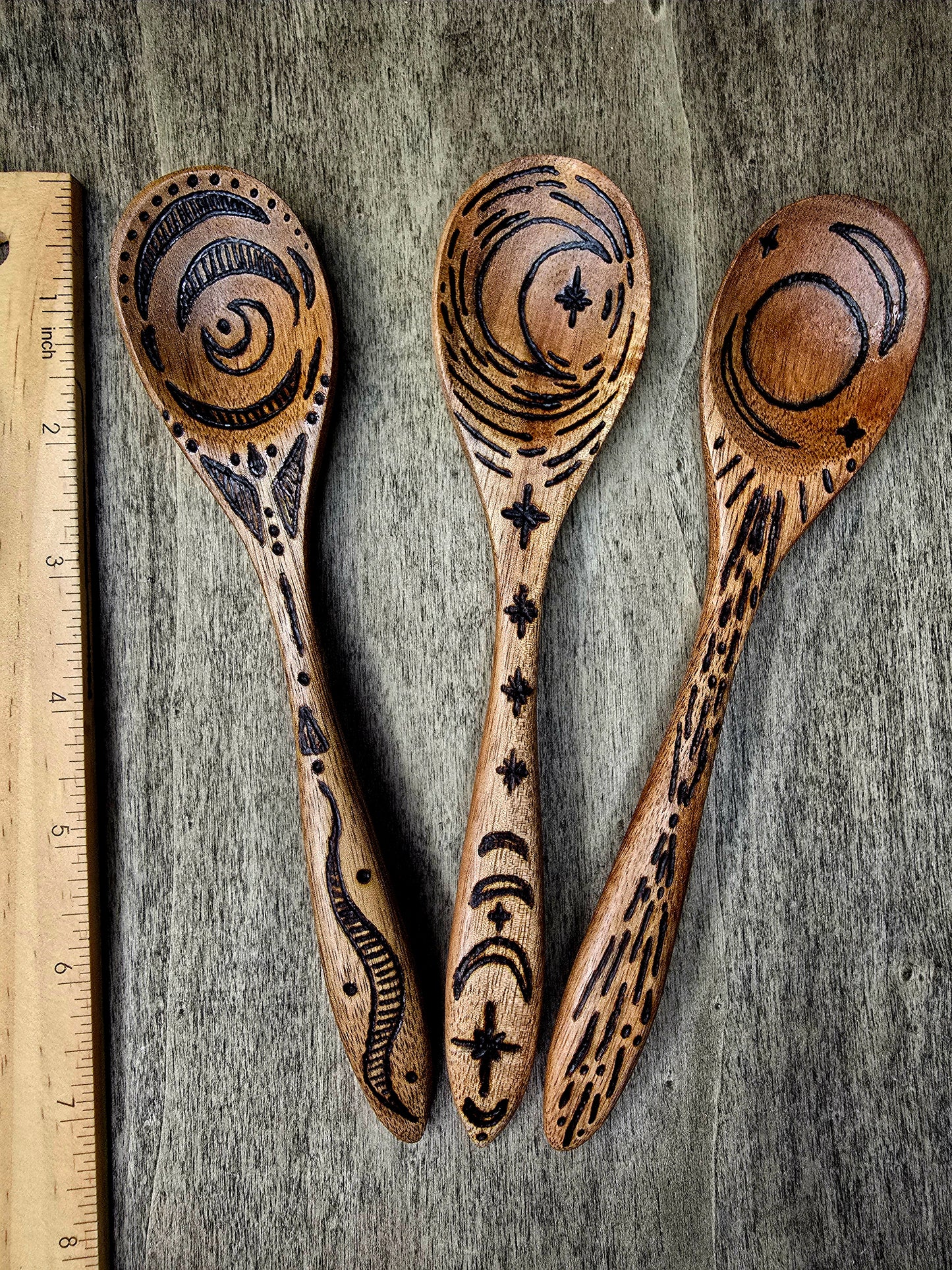 Ritual Spoon Set | Lunar Spiral, Triple Moon, and Solar Eclipse