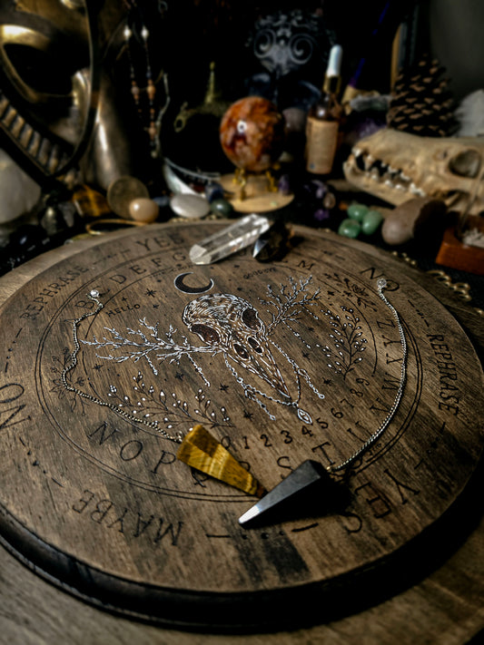Raven Skull Pendulum Spirit Board | Handburned Divination Board