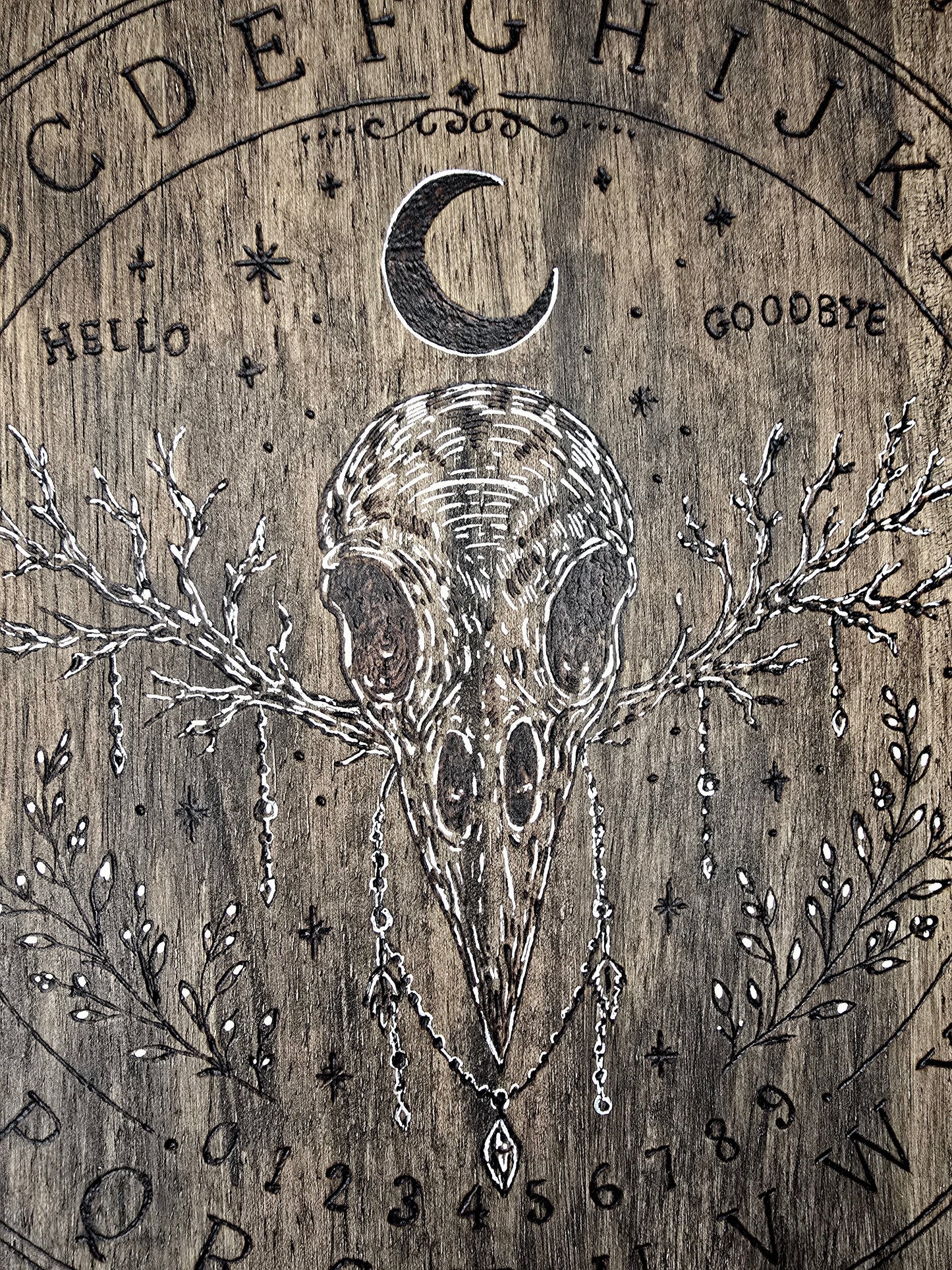 Raven Skull Pendulum Spirit Board | Handburned Divination Board