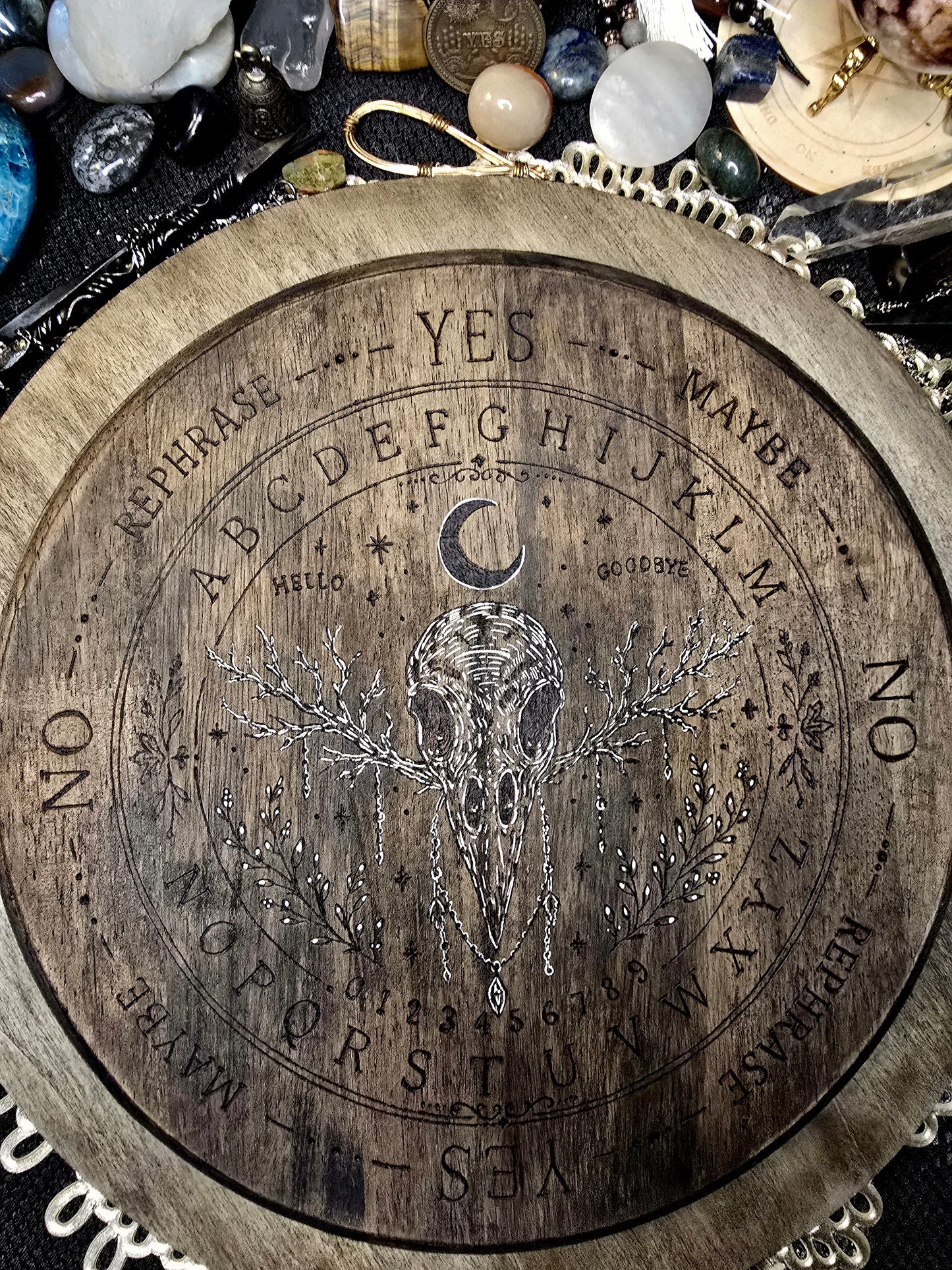 Raven Skull Pendulum Spirit Board | Handburned Divination Board