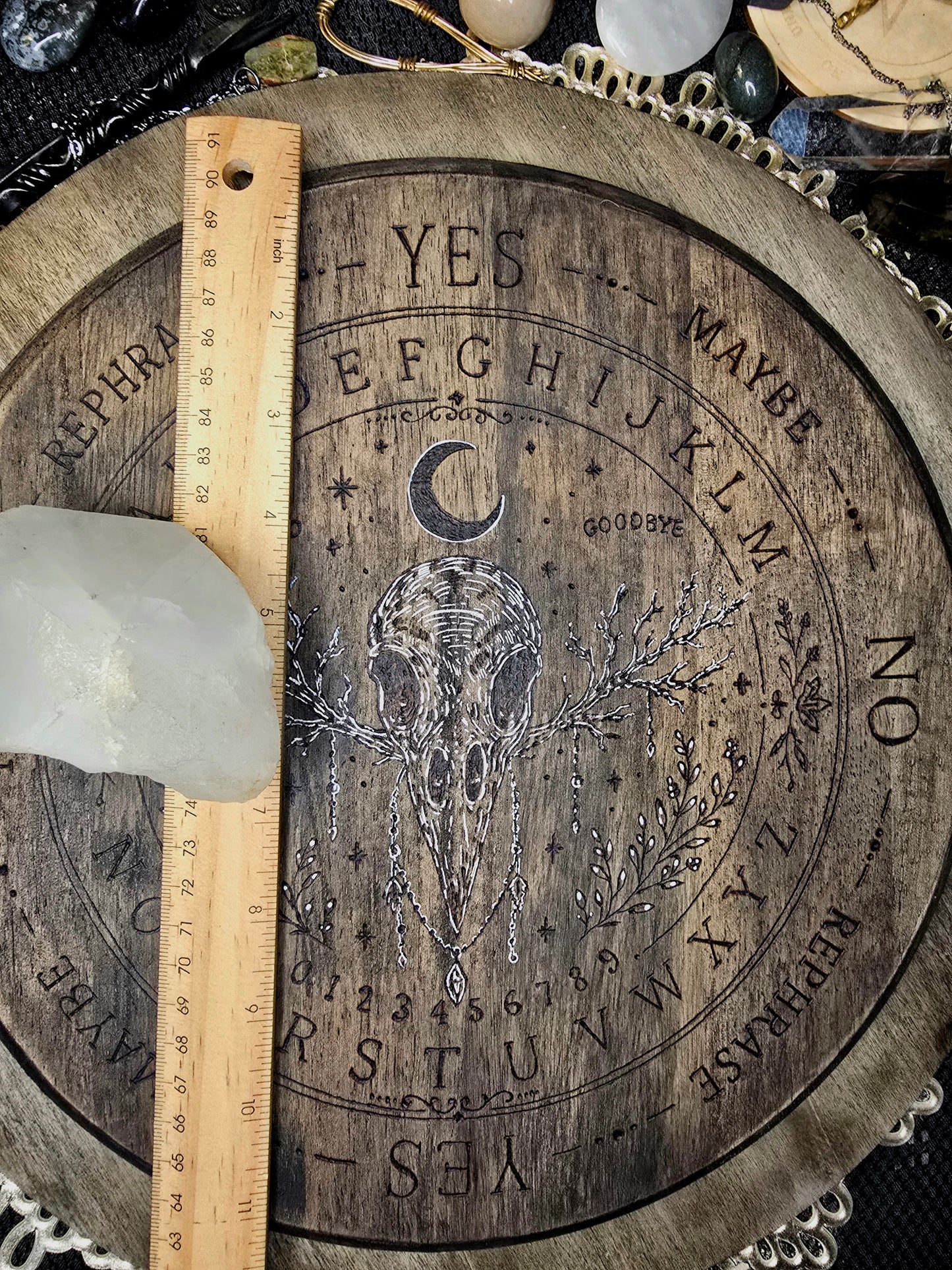 Raven Skull Pendulum Spirit Board | Handburned Divination Board