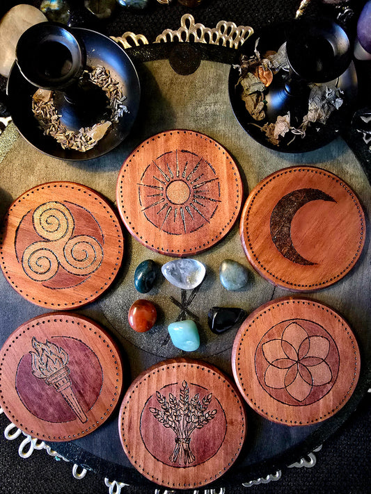 Six Intentions Ritual Set with Wooden Holder and Crystals