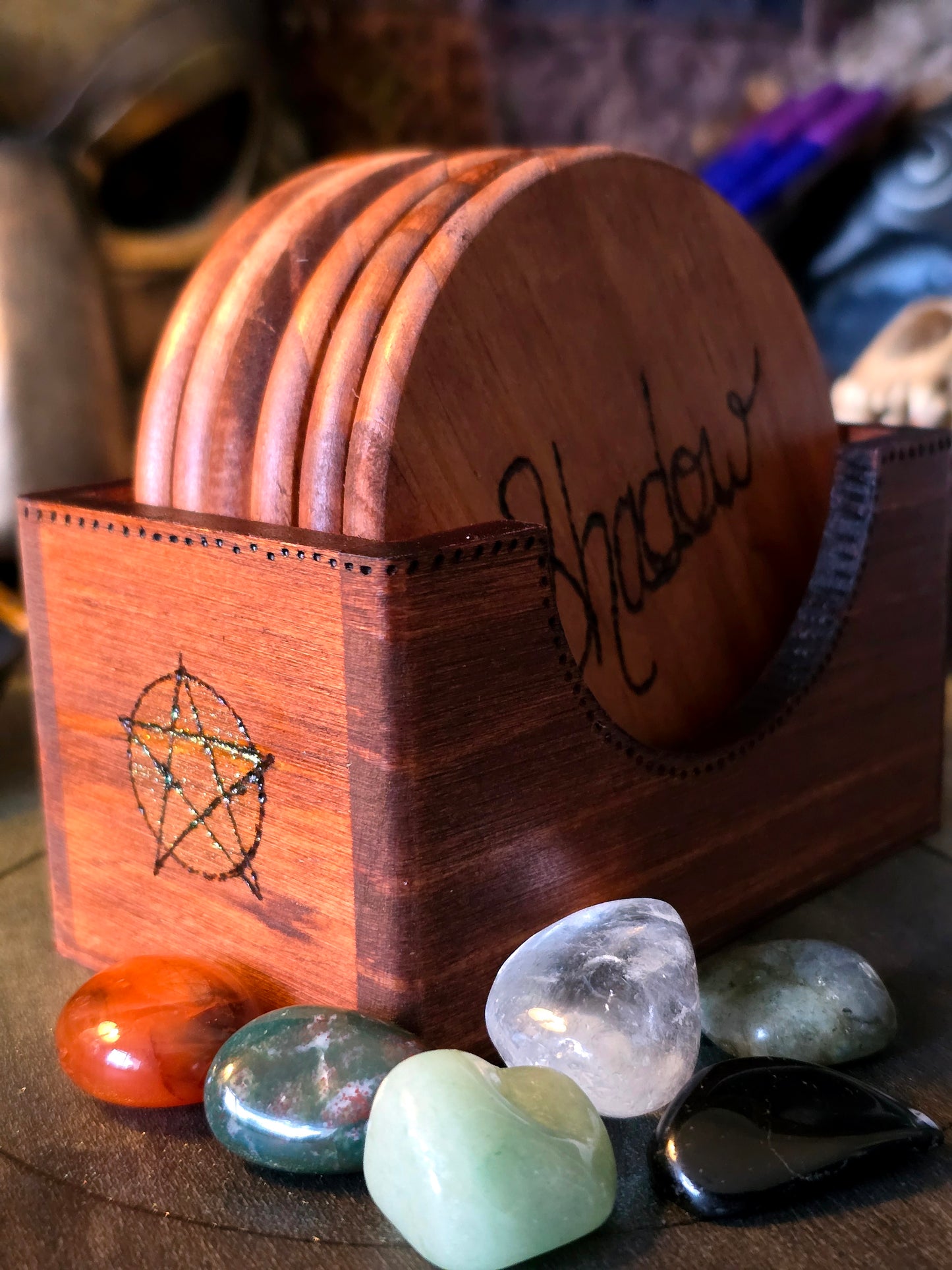 Six Intentions Ritual Set with Wooden Holder and Crystals