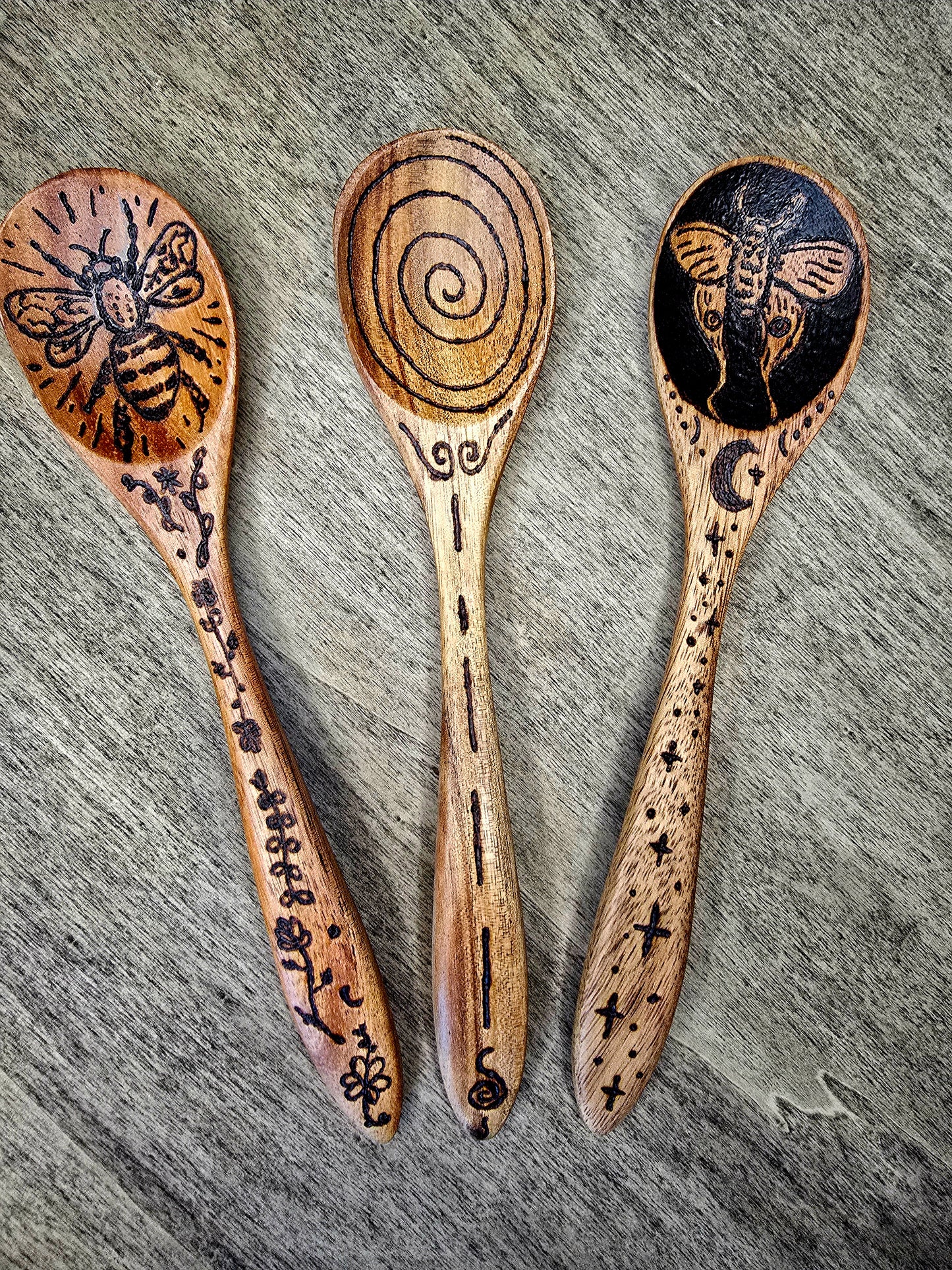 Ritual Spoon Set | Honeybee, Spiral, and Moth Trio