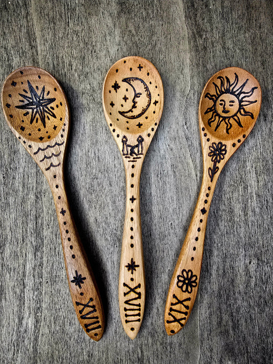The Star, The Moon, & The Sun Tarot Ritual Spoon Set