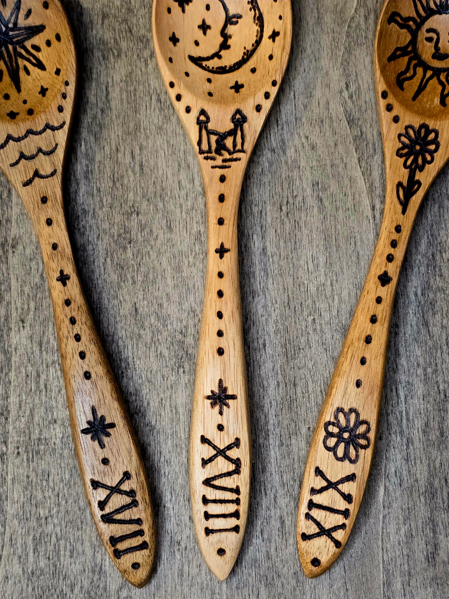 The Star, The Moon, & The Sun Tarot Ritual Spoon Set
