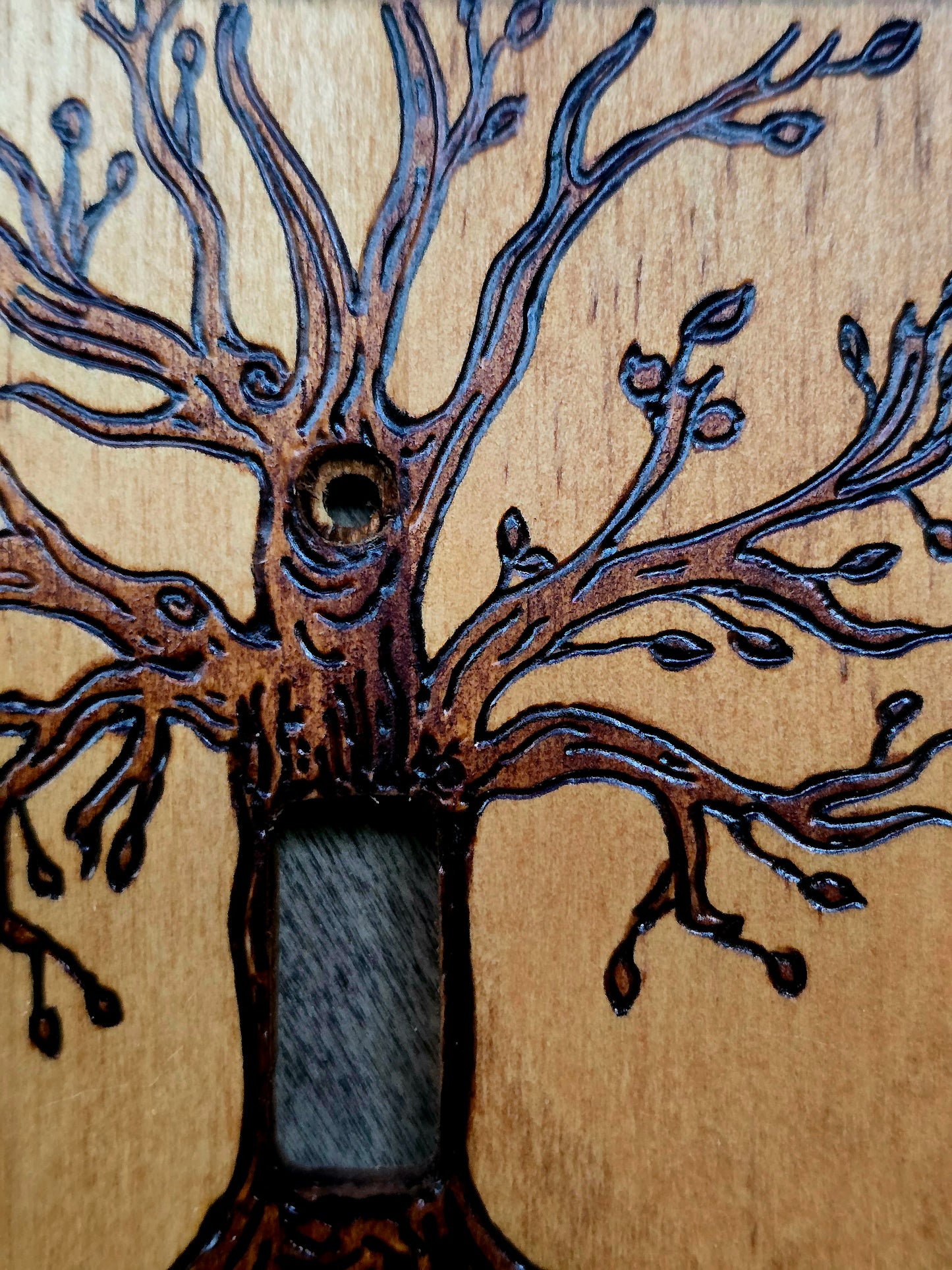 Tree of Life Hand-Burned Wooden Light Switch Cover
