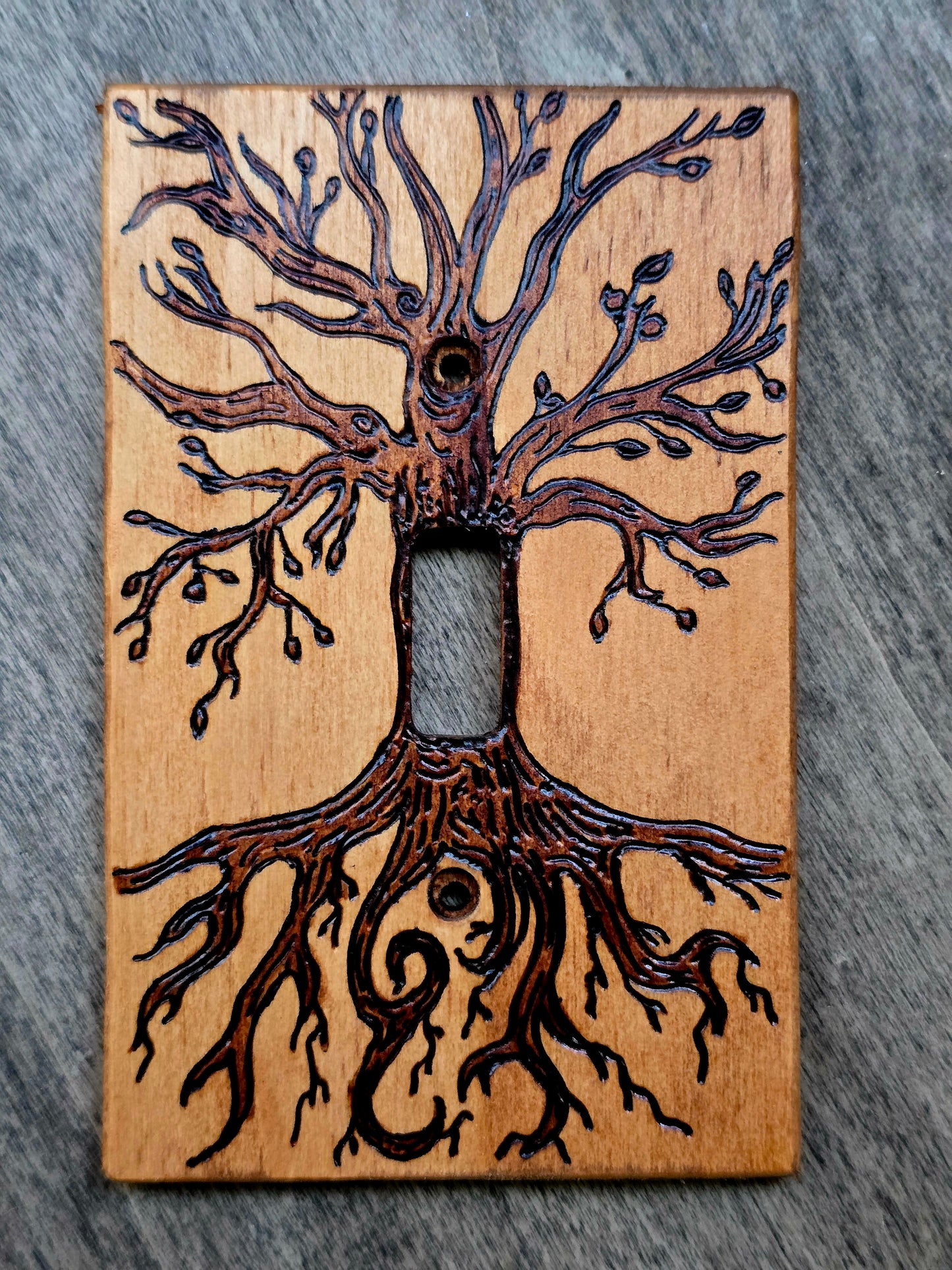Tree of Life Hand-Burned Wooden Light Switch Cover