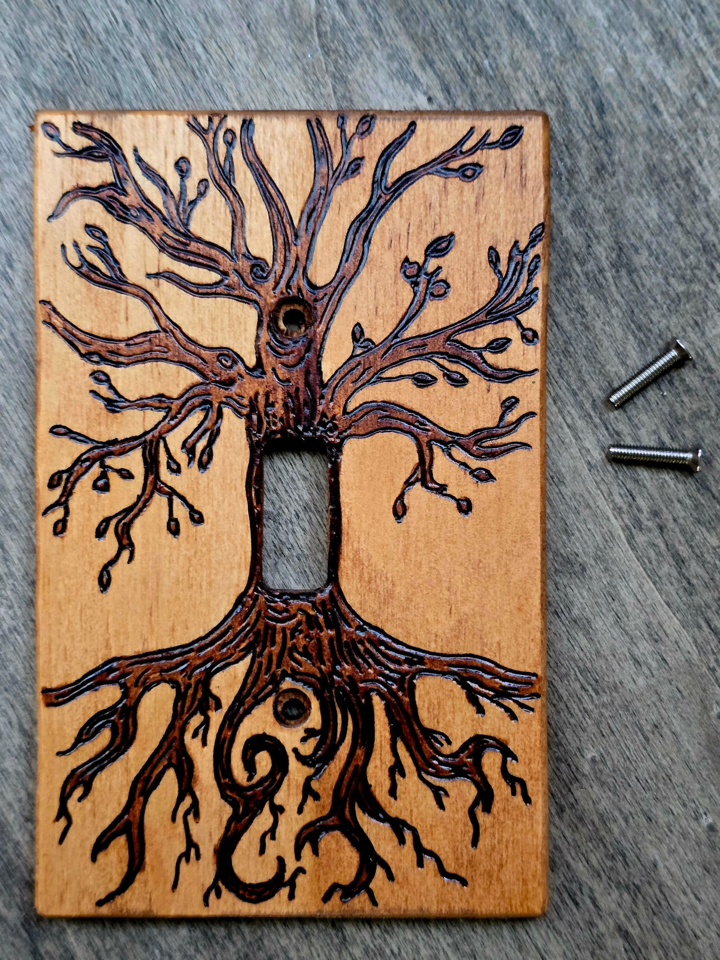Tree of Life Hand-Burned Wooden Light Switch Cover