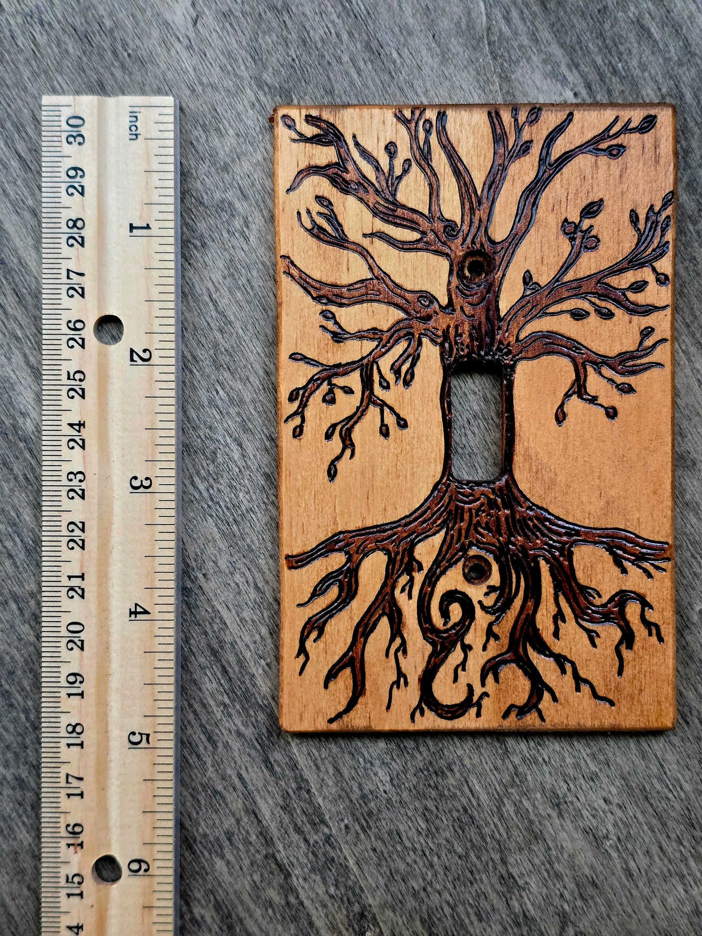 Tree of Life Hand-Burned Wooden Light Switch Cover