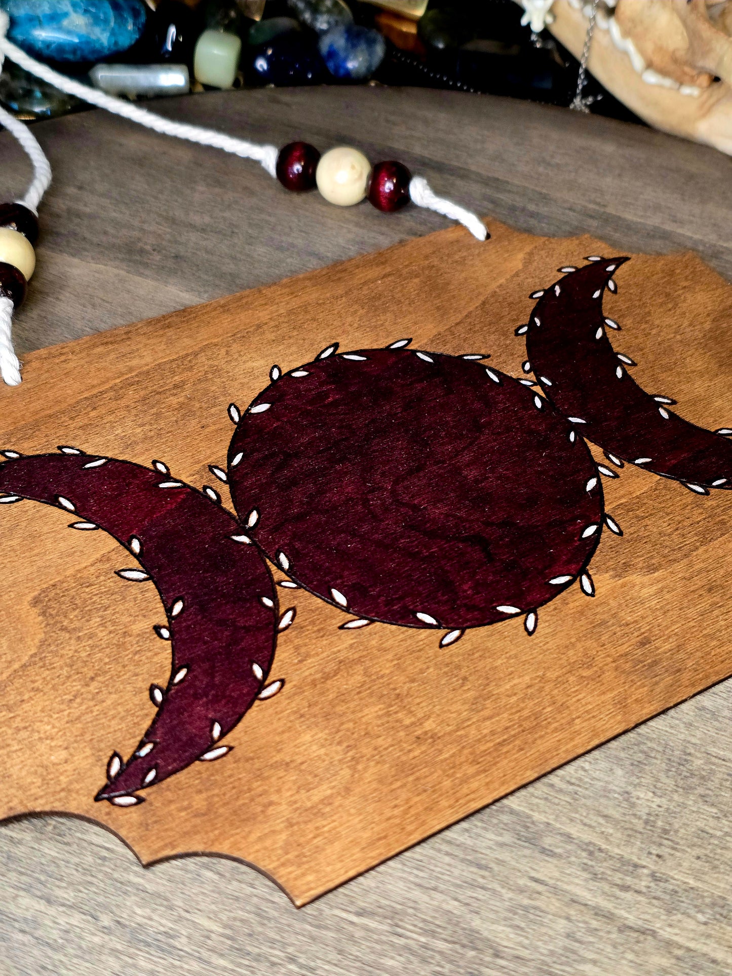 Botanical Triple Moon: Handcrafted Wall Sign