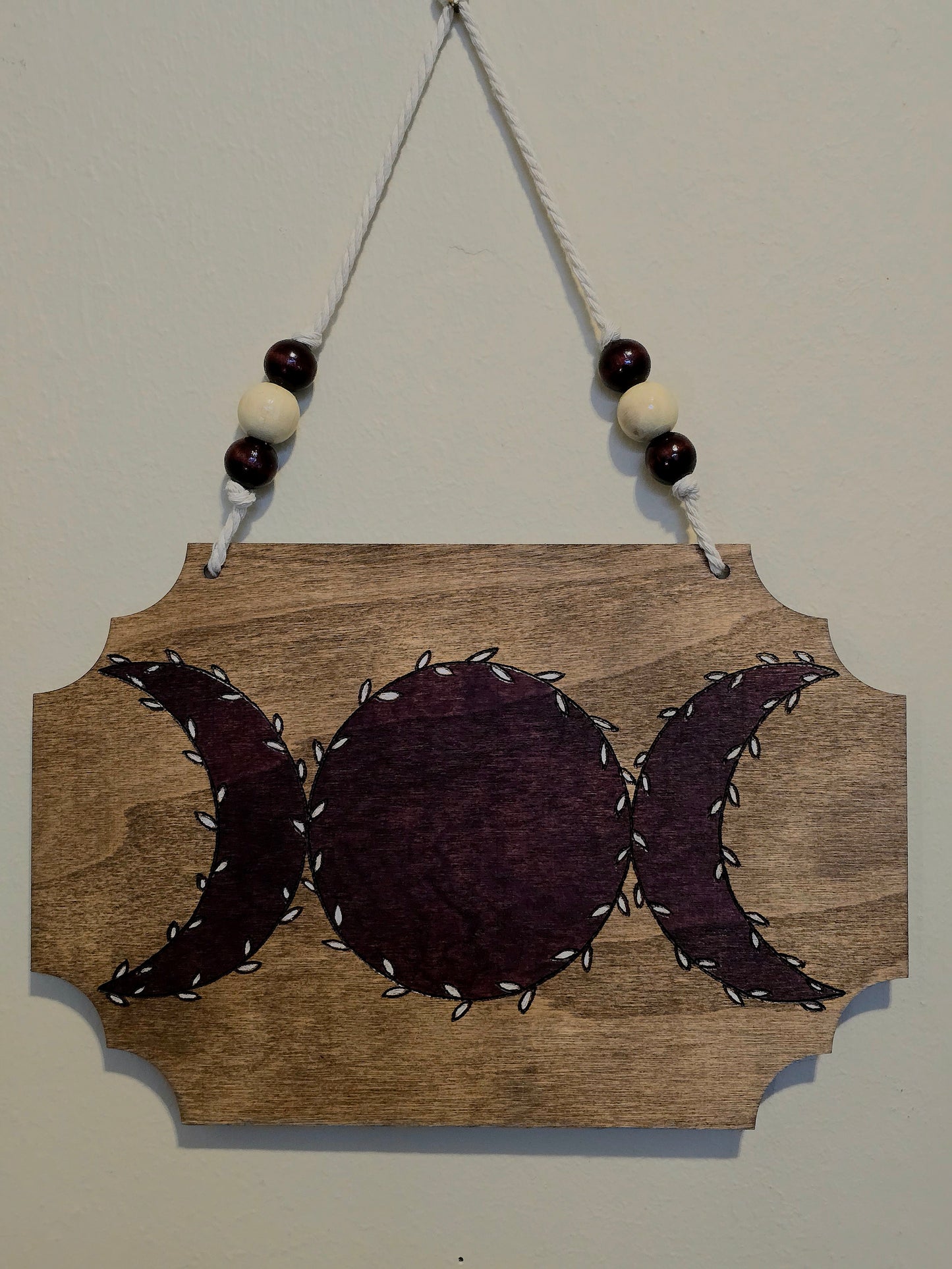 Botanical Triple Moon: Handcrafted Wall Sign