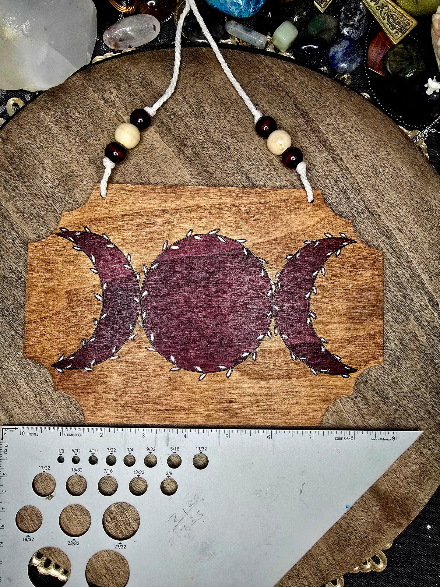 Botanical Triple Moon: Handcrafted Wall Sign