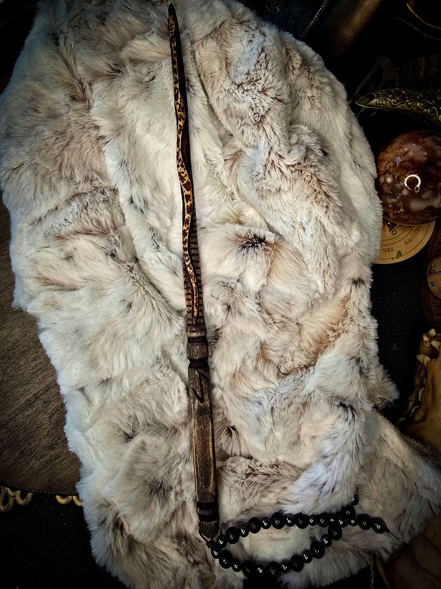 Eihwaz Wand Set | Serpent Wand with Leather Sheath and Beadwork