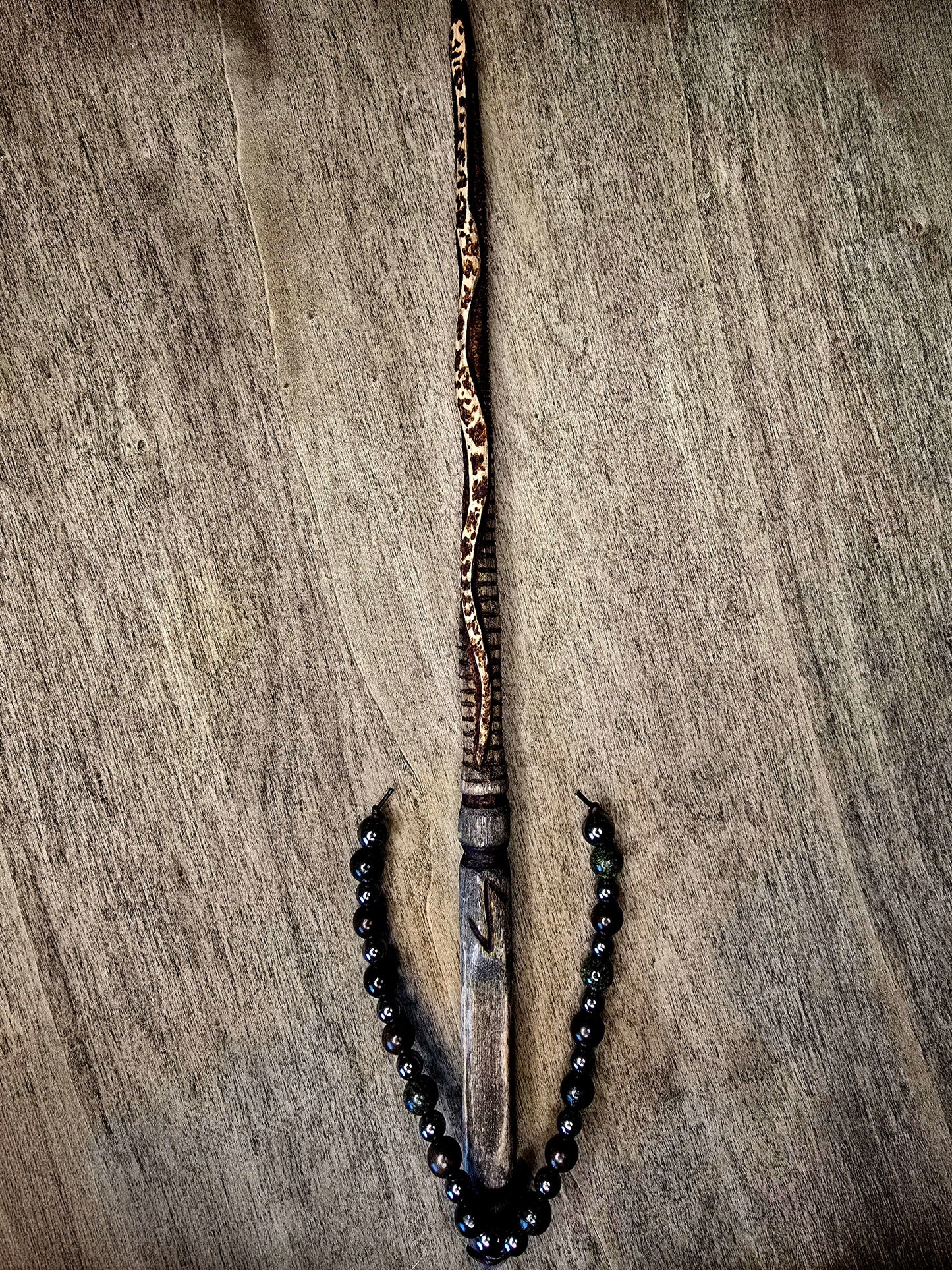 Eihwaz Wand Set | Serpent Wand with Leather Sheath and Beadwork