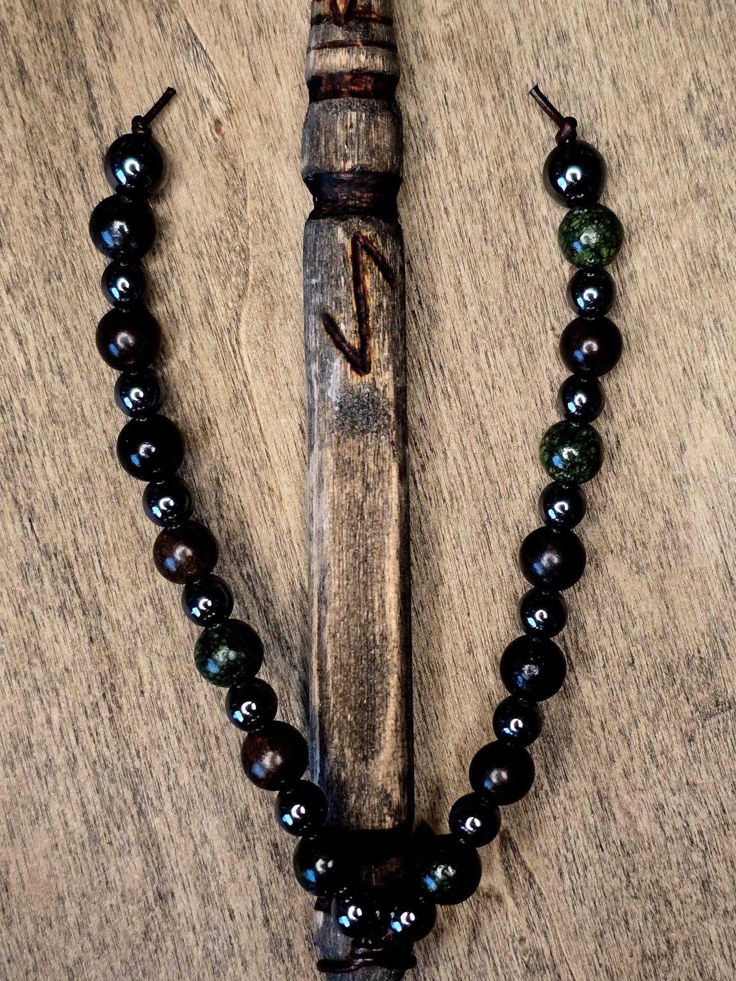 Eihwaz Wand Set | Serpent Wand with Leather Sheath and Beadwork