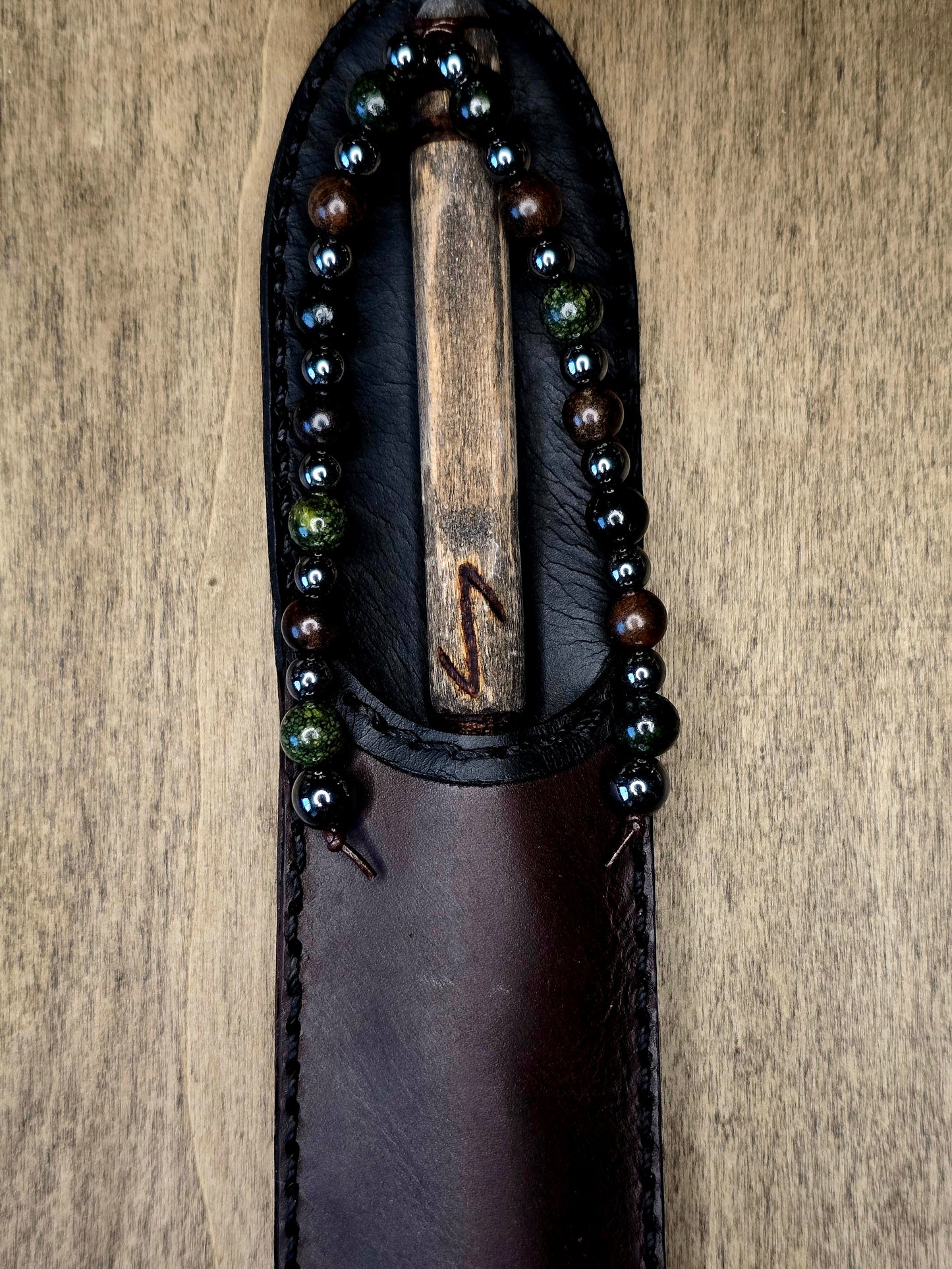Eihwaz Wand Set | Serpent Wand with Leather Sheath and Beadwork