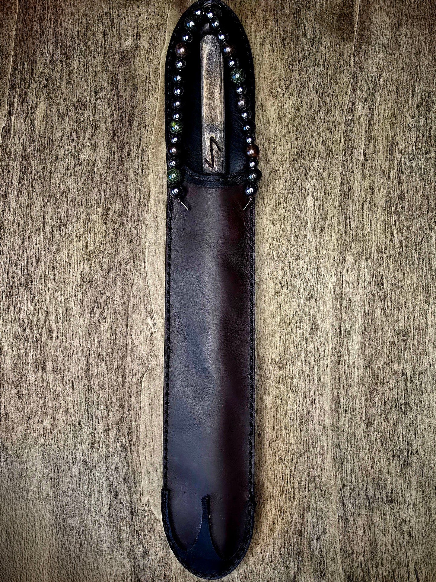 Eihwaz Wand Set | Serpent Wand with Leather Sheath and Beadwork